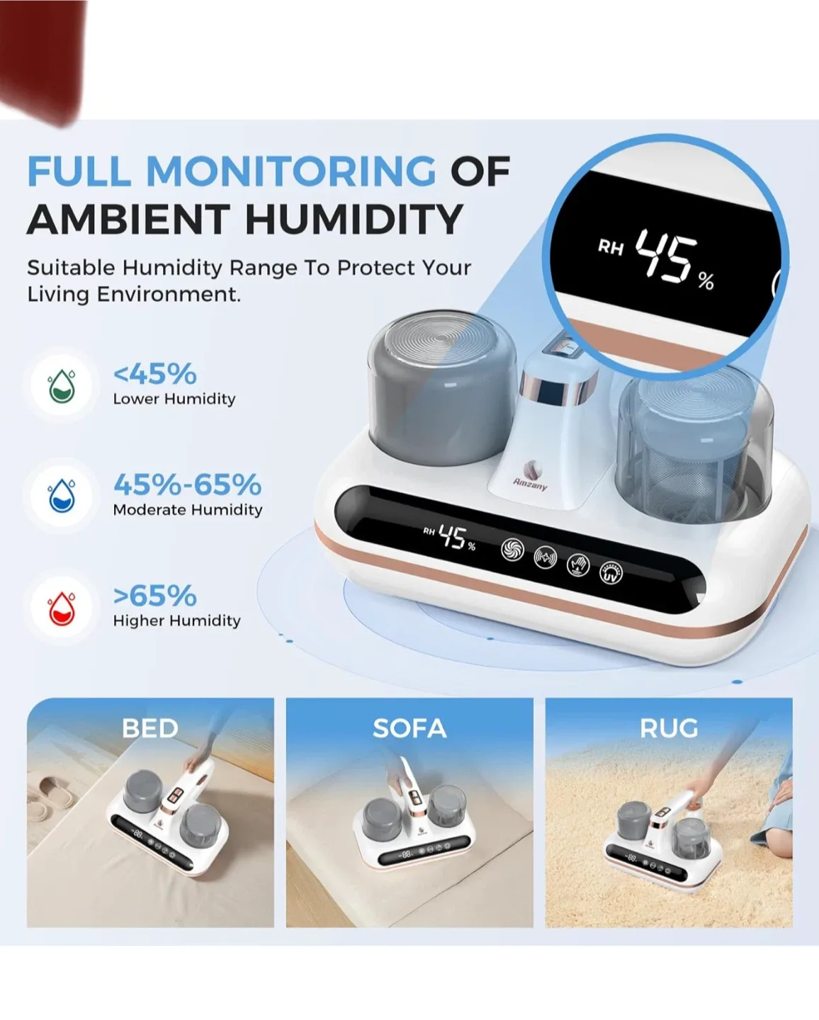 Amzany 5-in-1 Cordless Mattress Vacuum Cleaner image indicator(4)