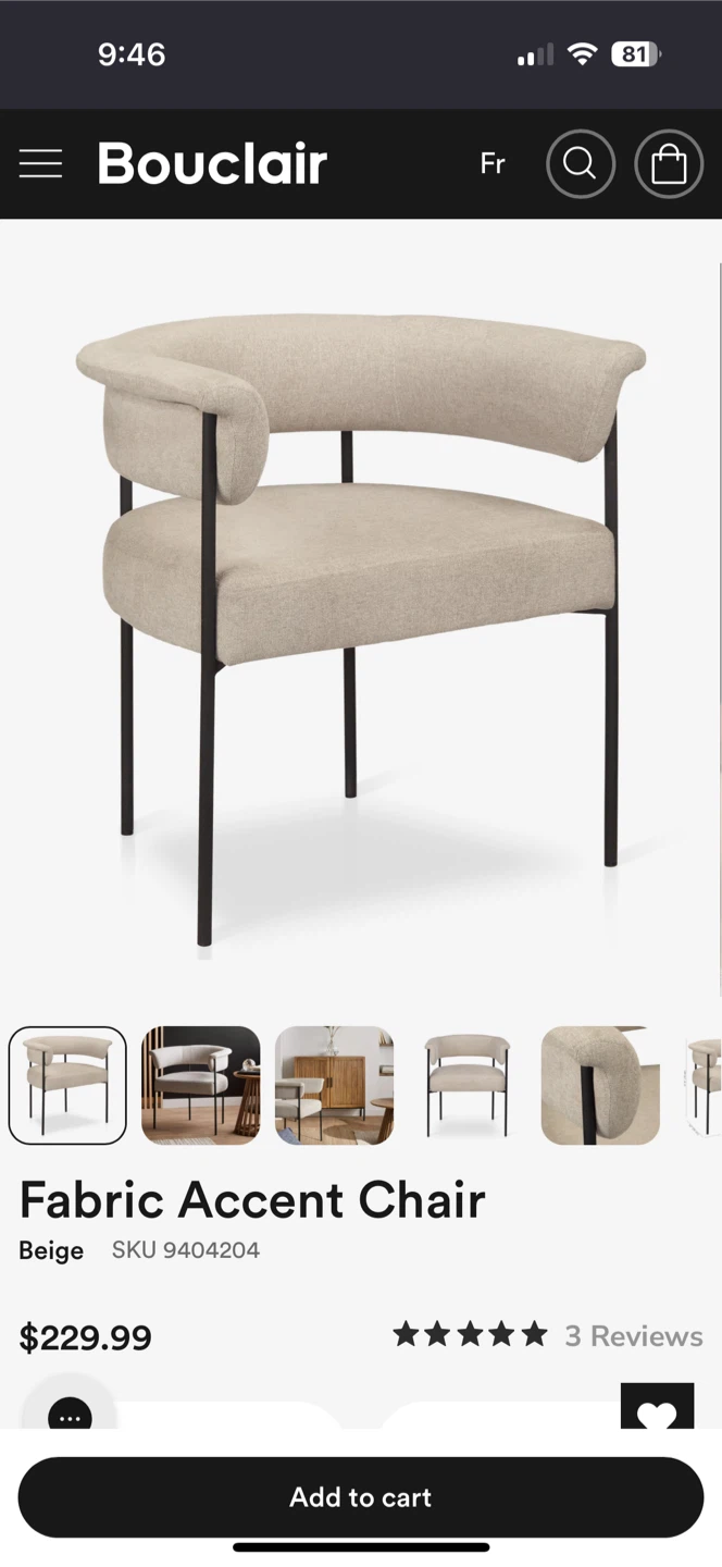 Bouclair Fabric Accent Chair - Beige - photo 4