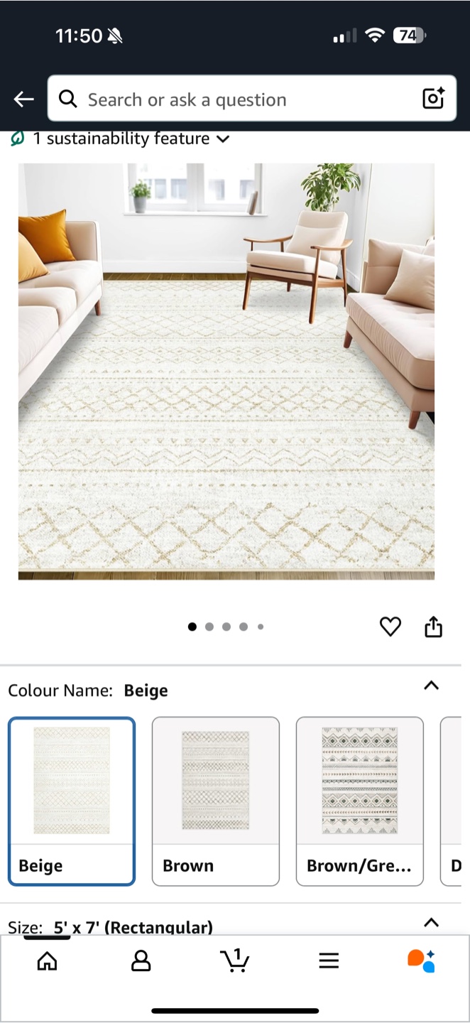 Beige Area Rug 5' x 7' Rectangular - photo 5