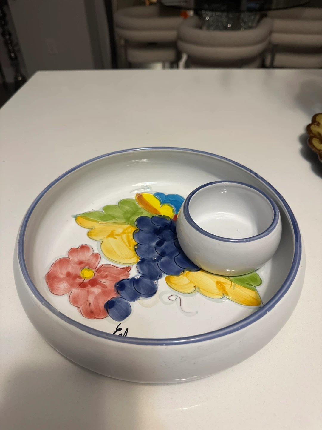 Hand Painted Ceramic Chip and Dip Serving Bowl - photo 2
