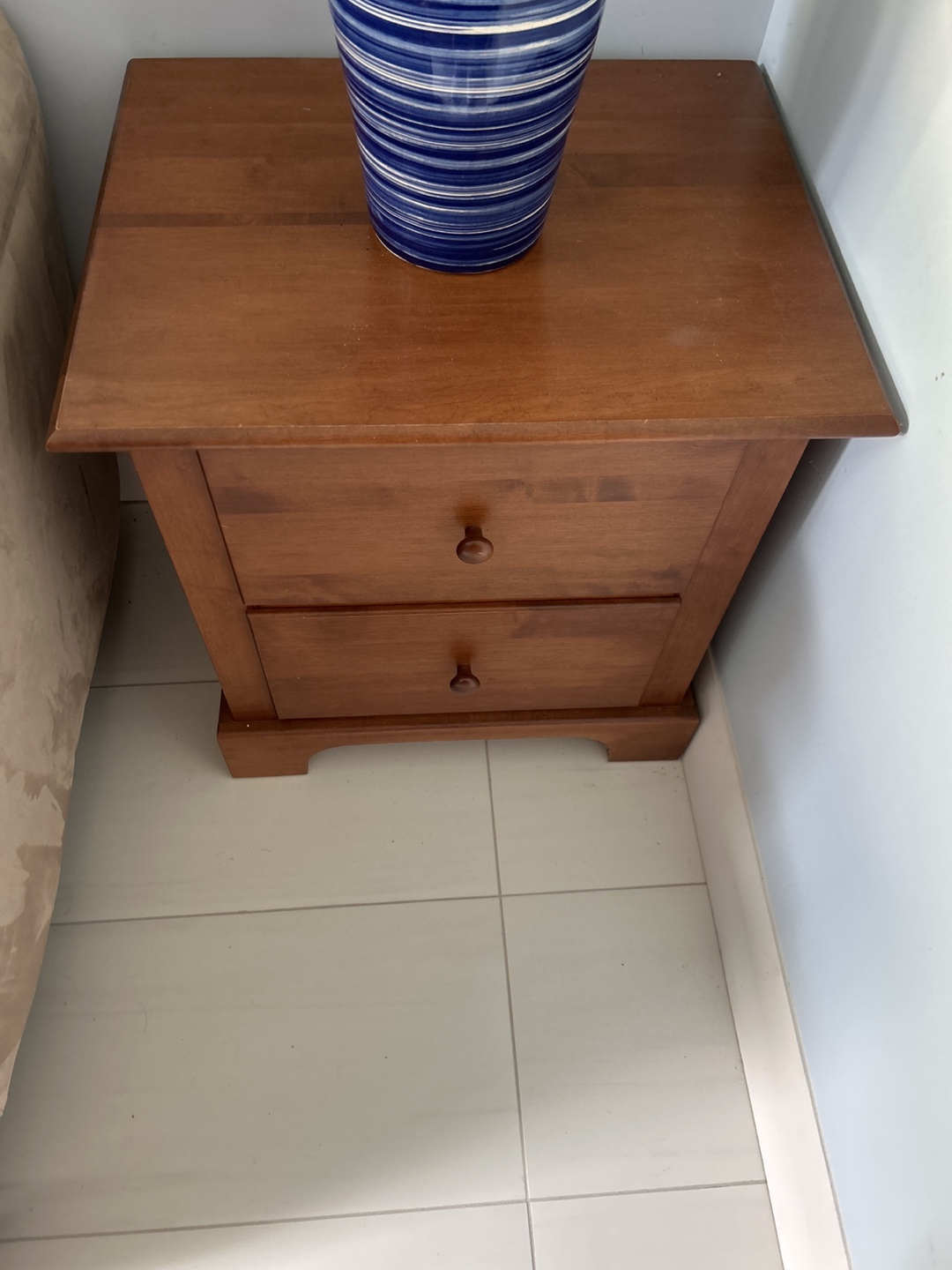 Wooden Bedside Table with Drawers