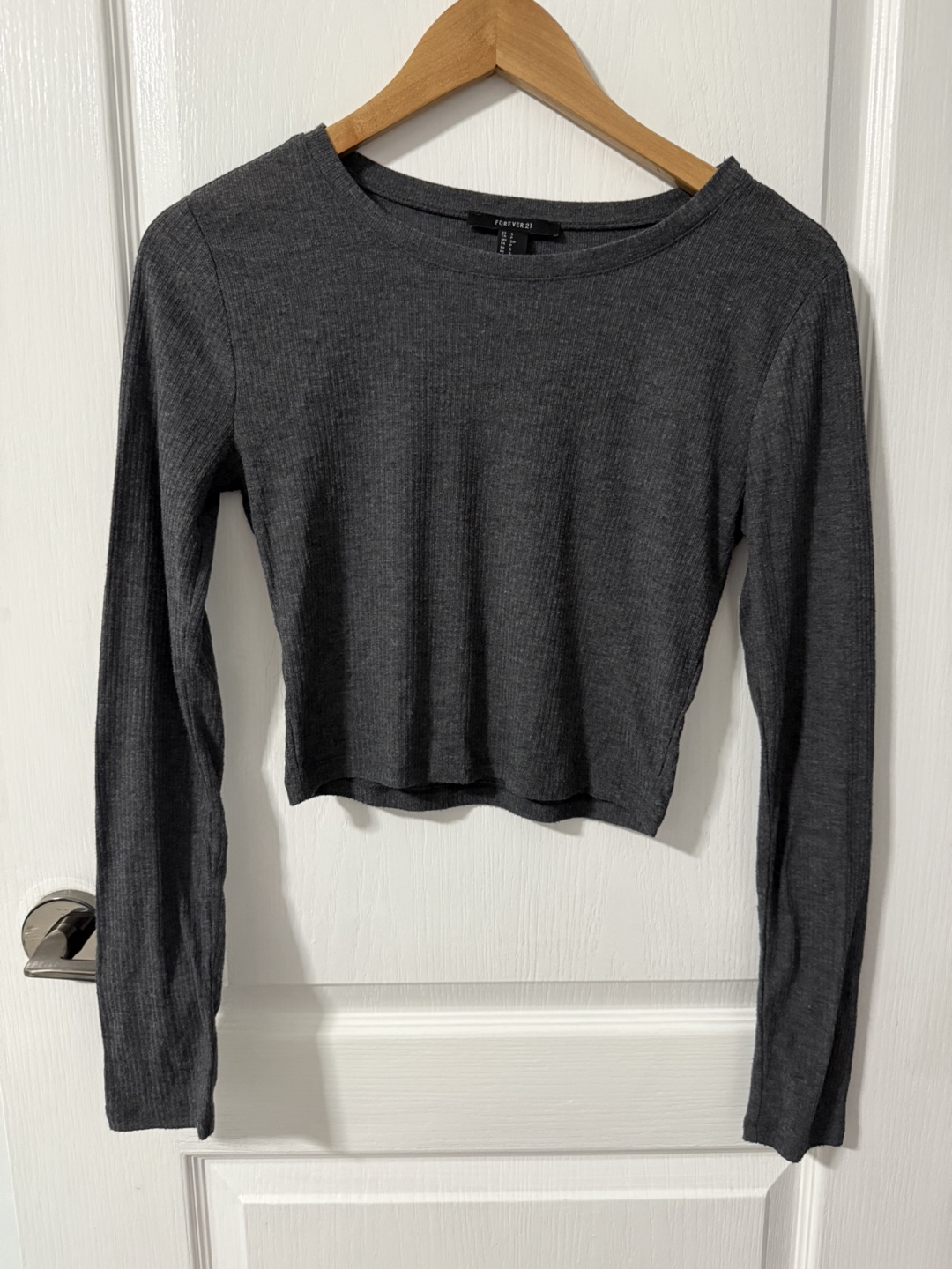 Grey Long Sleeve Crop Top