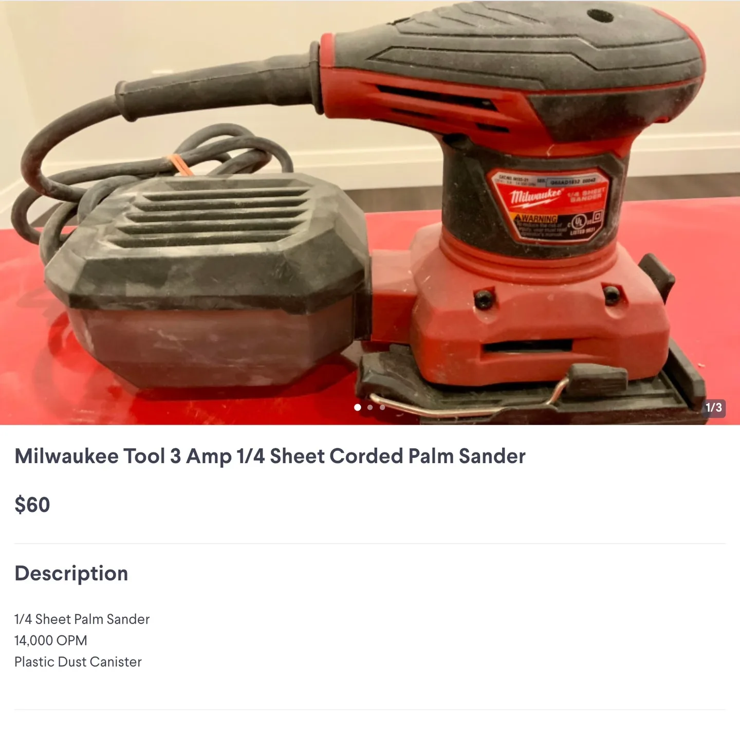 Milwaukee 3 Amp 1/4 Sheet Corded Palm Sander thumbnail