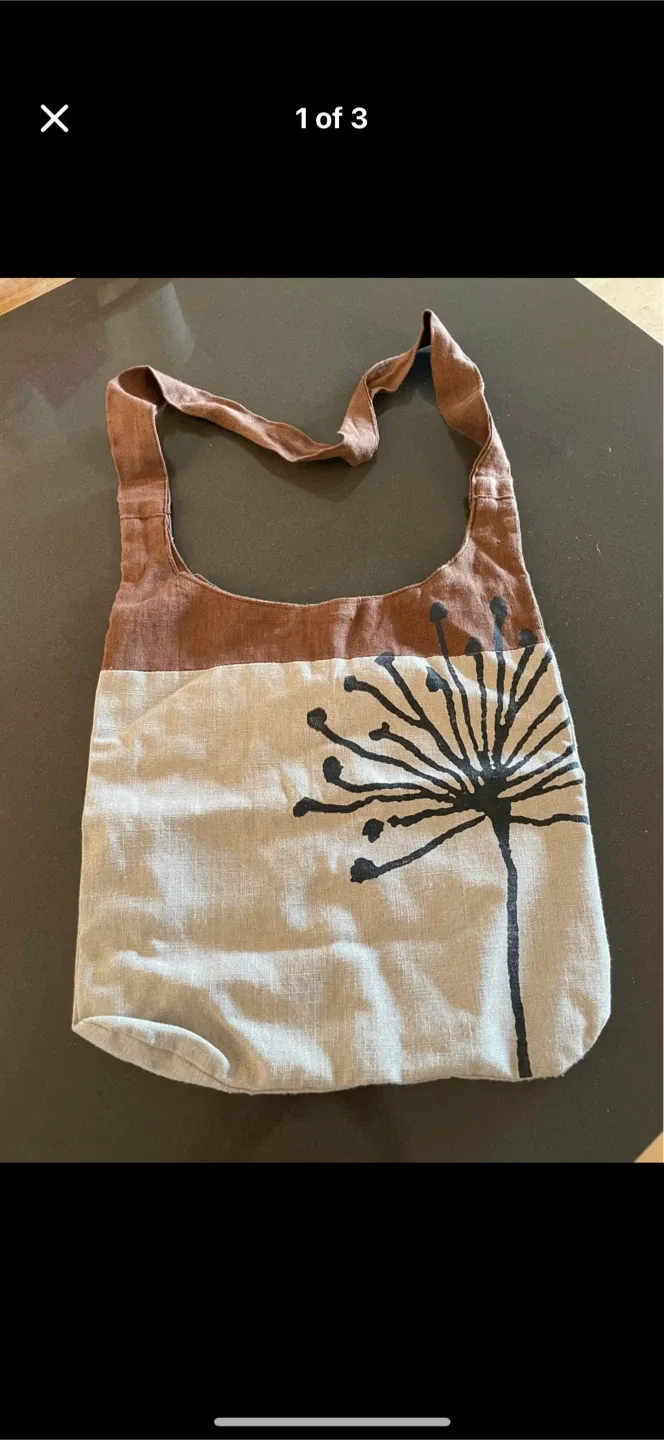 Arounna Designs Brown & Beige Linen Tote Bag thumbnail