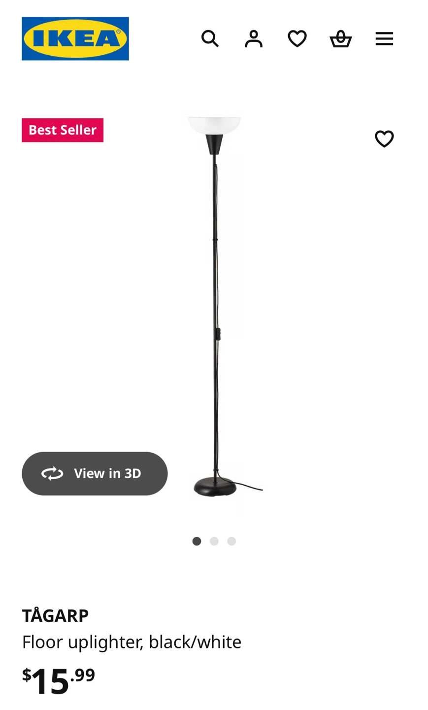 IKEA TÅGARP Floor uplighter, black/white