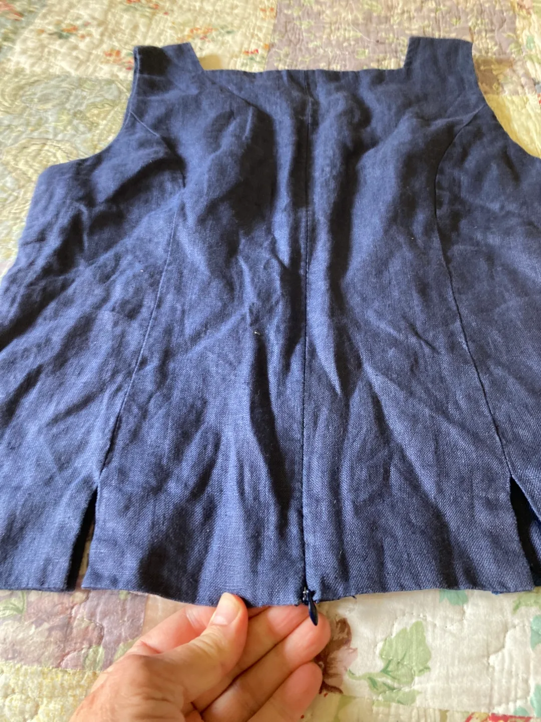 Khaisilk Blue Embroidered Linen Top - Size M image indicator(4)