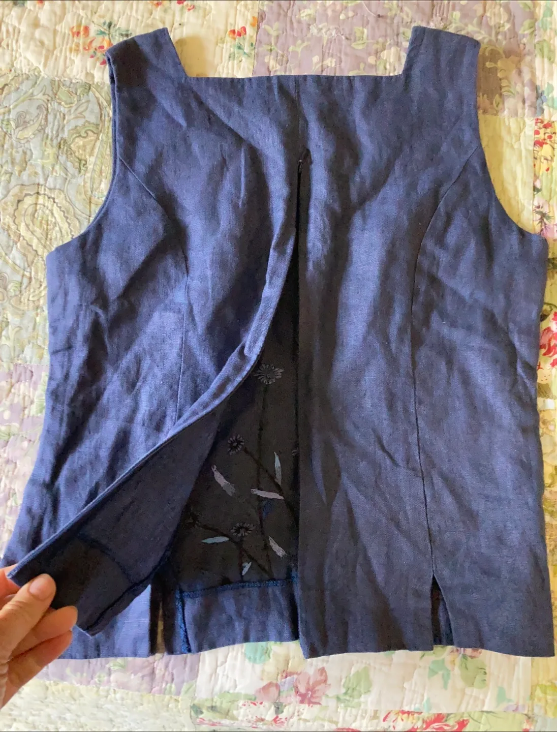 Khaisilk Blue Embroidered Linen Top - Size M image indicator(3)