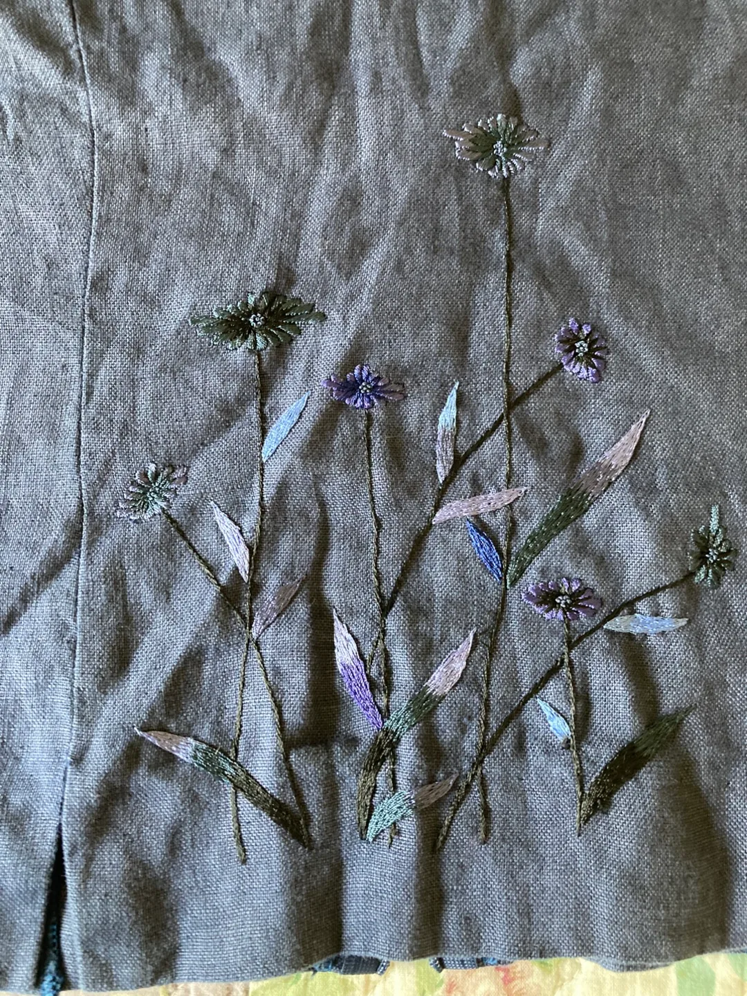 Khaisilk Blue Embroidered Linen Top - Size M image indicator(2)