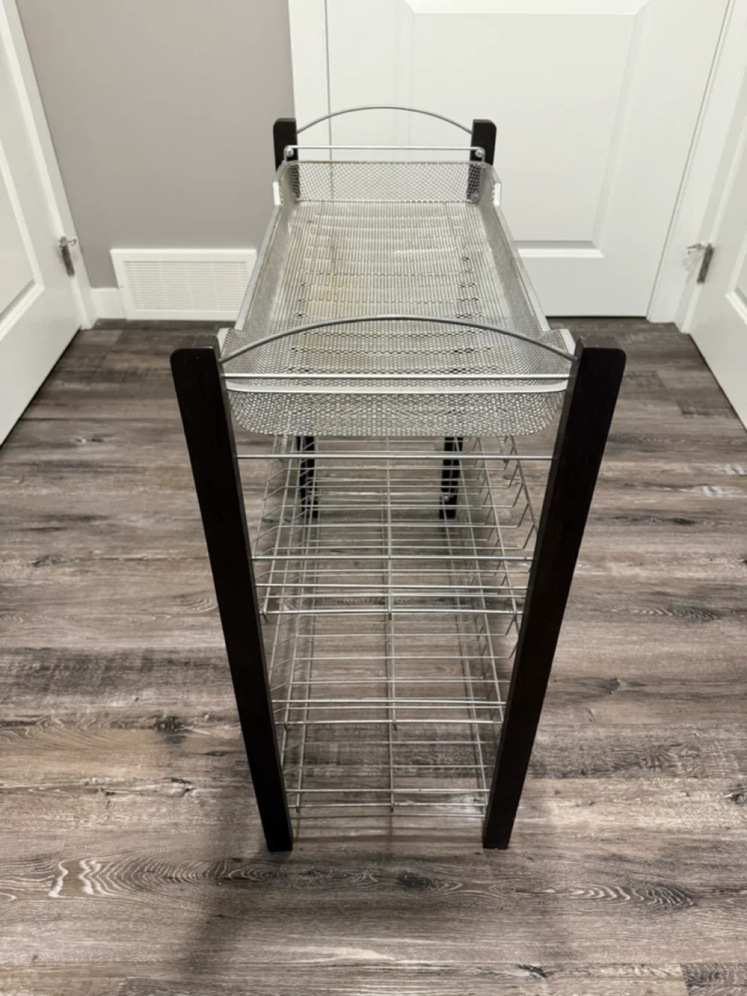 Metal and Wood 4 Tier Wire Storage Shoe Shelf Rack image indicator(2)