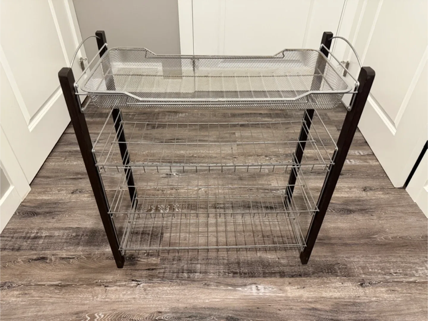 Metal and Wood 4 Tier Wire Storage Shoe Shelf Rack thumbnail