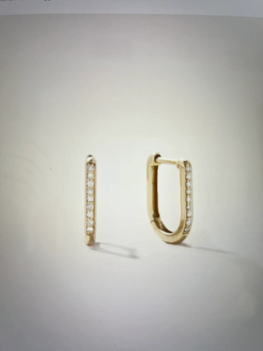 Brand new 14K Gold Real Diamond Pave U Huggie Earrings