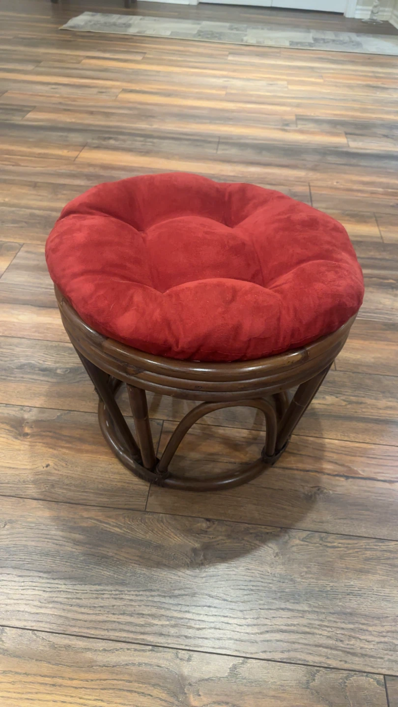 Red Cushioned Rattan Ottoman Footstool