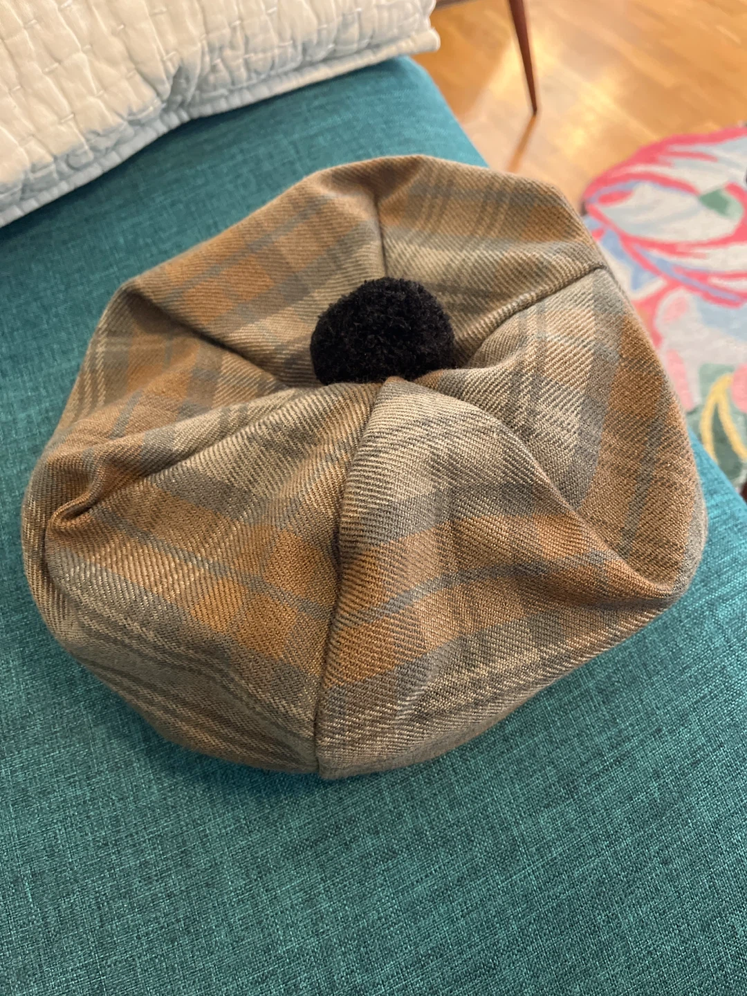 Scottish Plaid Beret Hat with Pom Pom