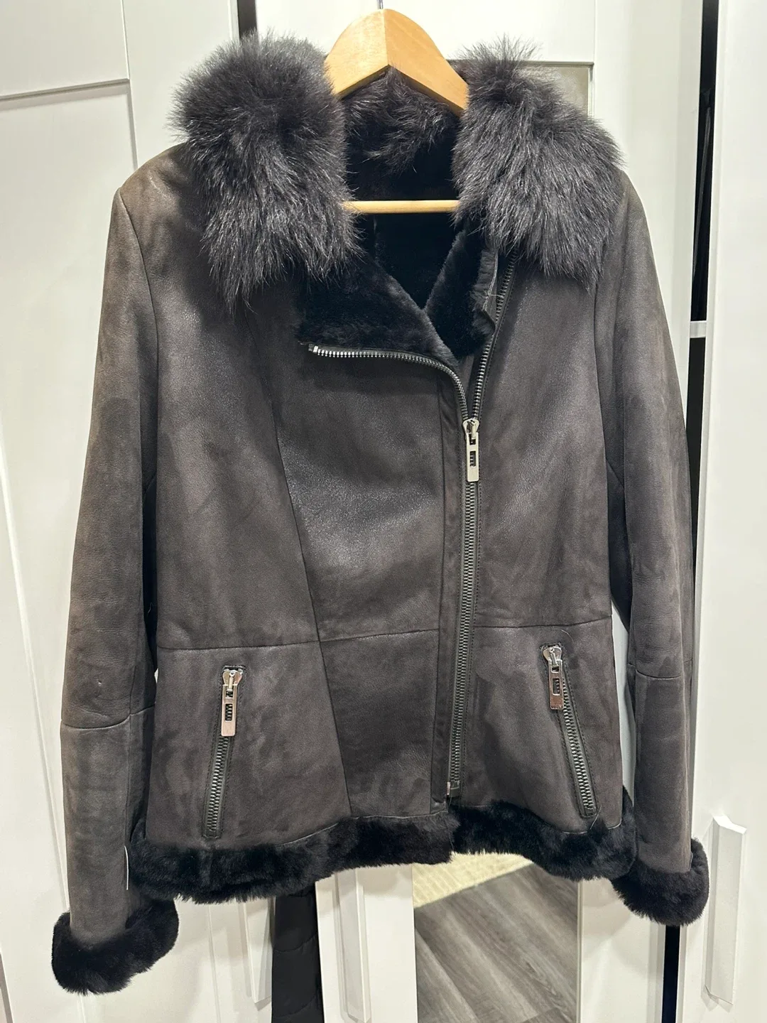 New Brown Suede Jacket with Fur Trim Size M- fits like S thumbnail