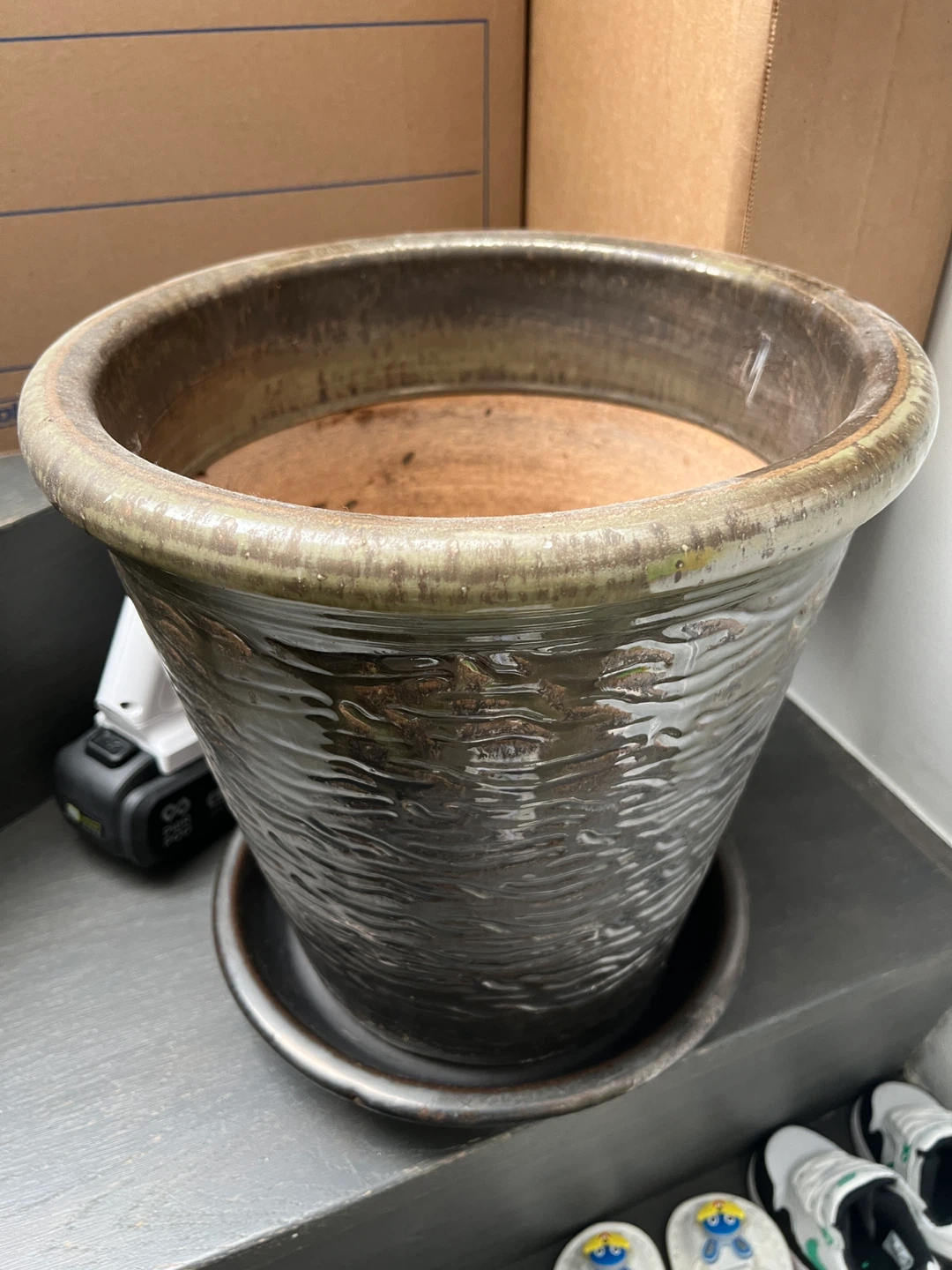 Large Ceramic Planter with Saucer
