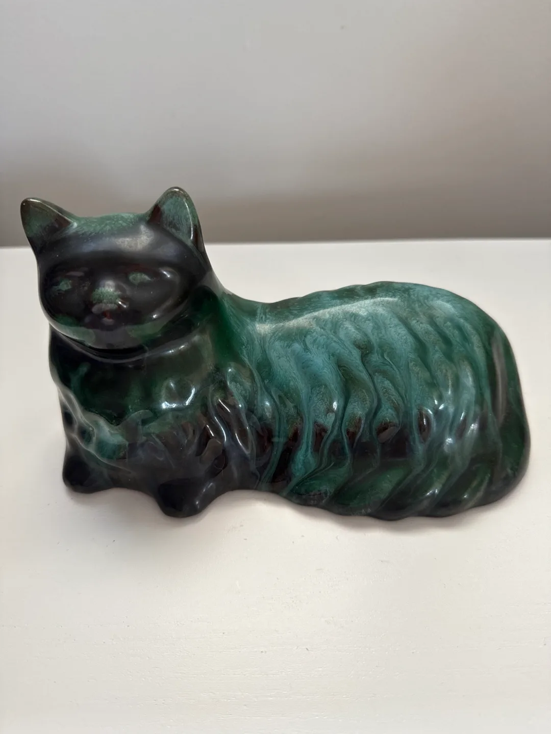 Vintage Ceramic Cat Figurine - Green and black thumbnail