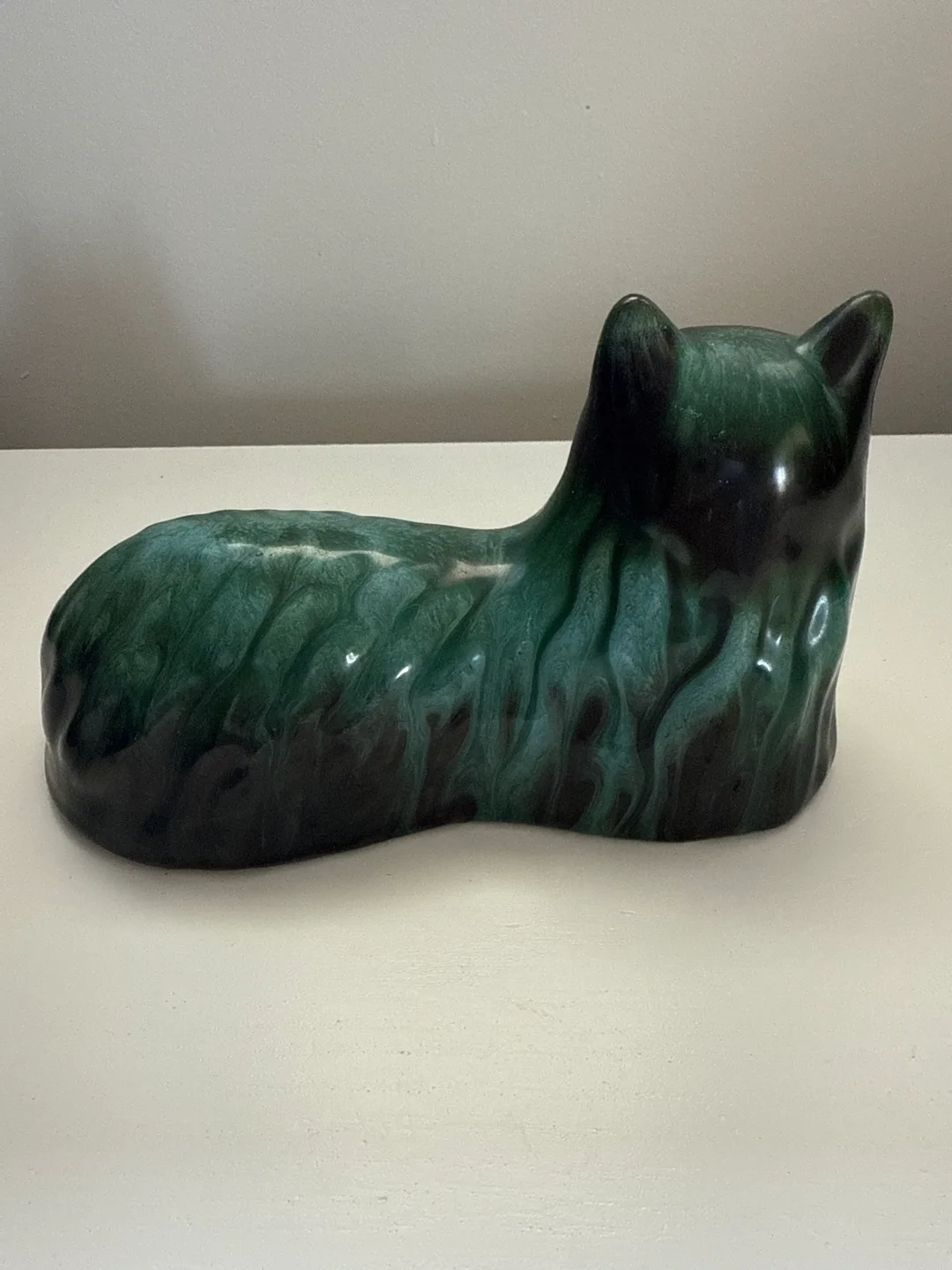 Vintage Ceramic Cat Figurine - Green and black image indicator(3)
