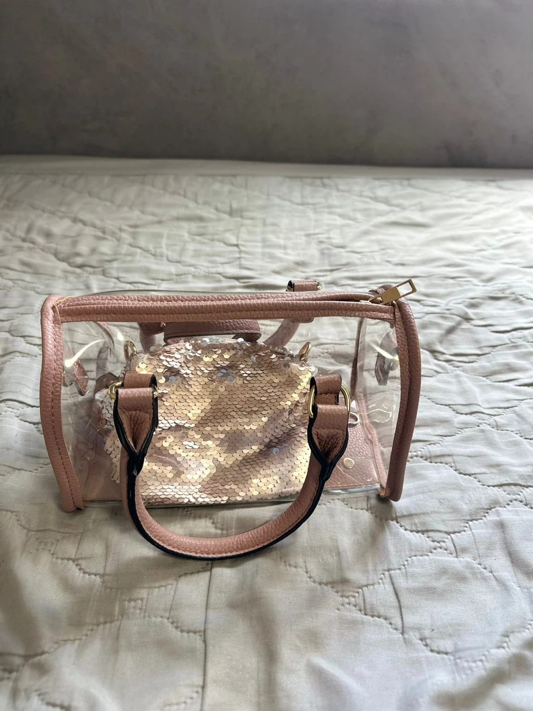 Sequin Clutch & Clear Pink Mini Bag Set