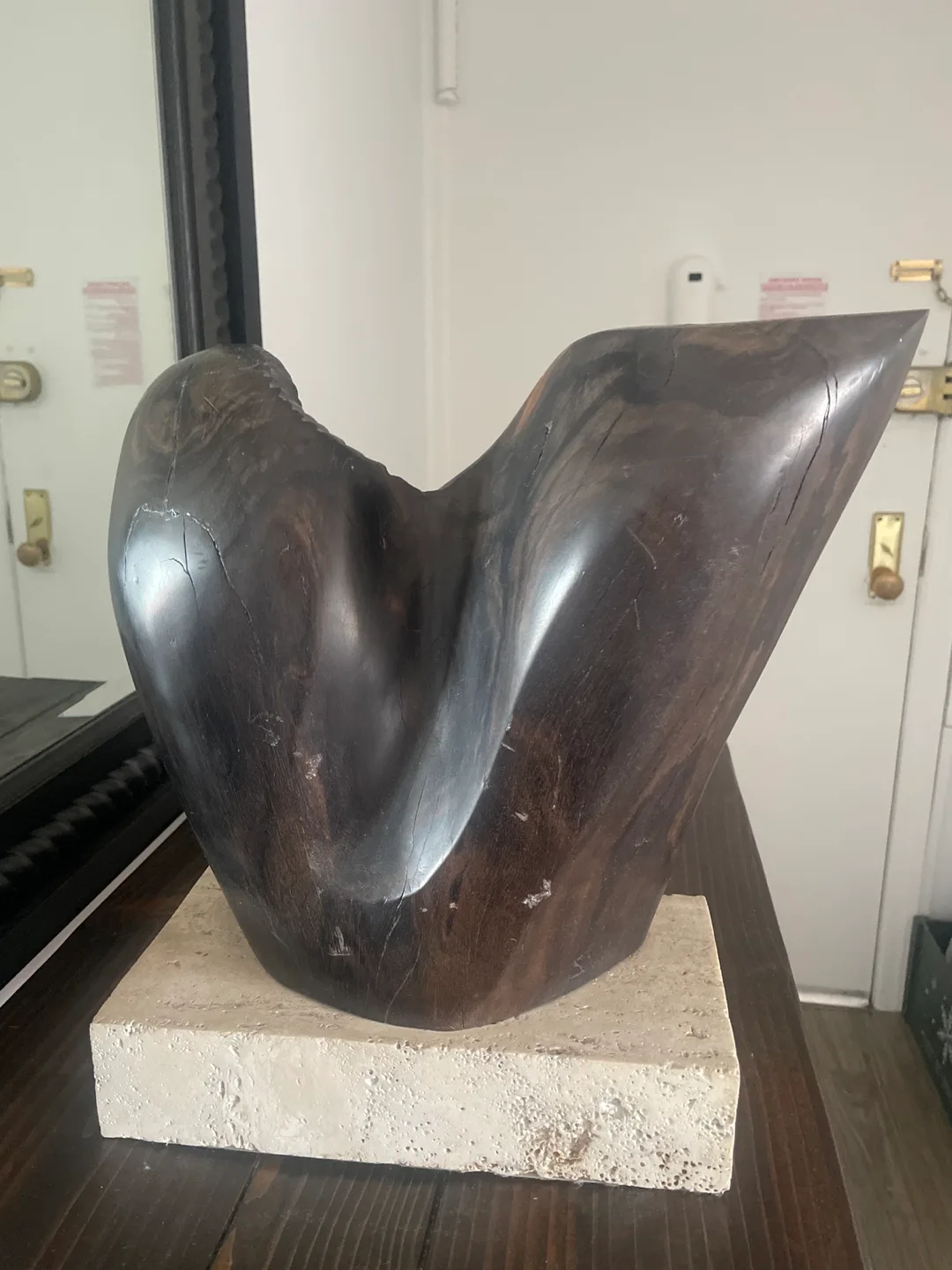 Antique Wooden Sculpture with a marble stone  rectangle base. image indicator(4)