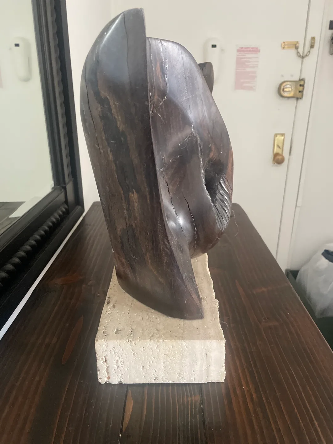 Antique Wooden Sculpture with a marble stone  rectangle base. image indicator(3)