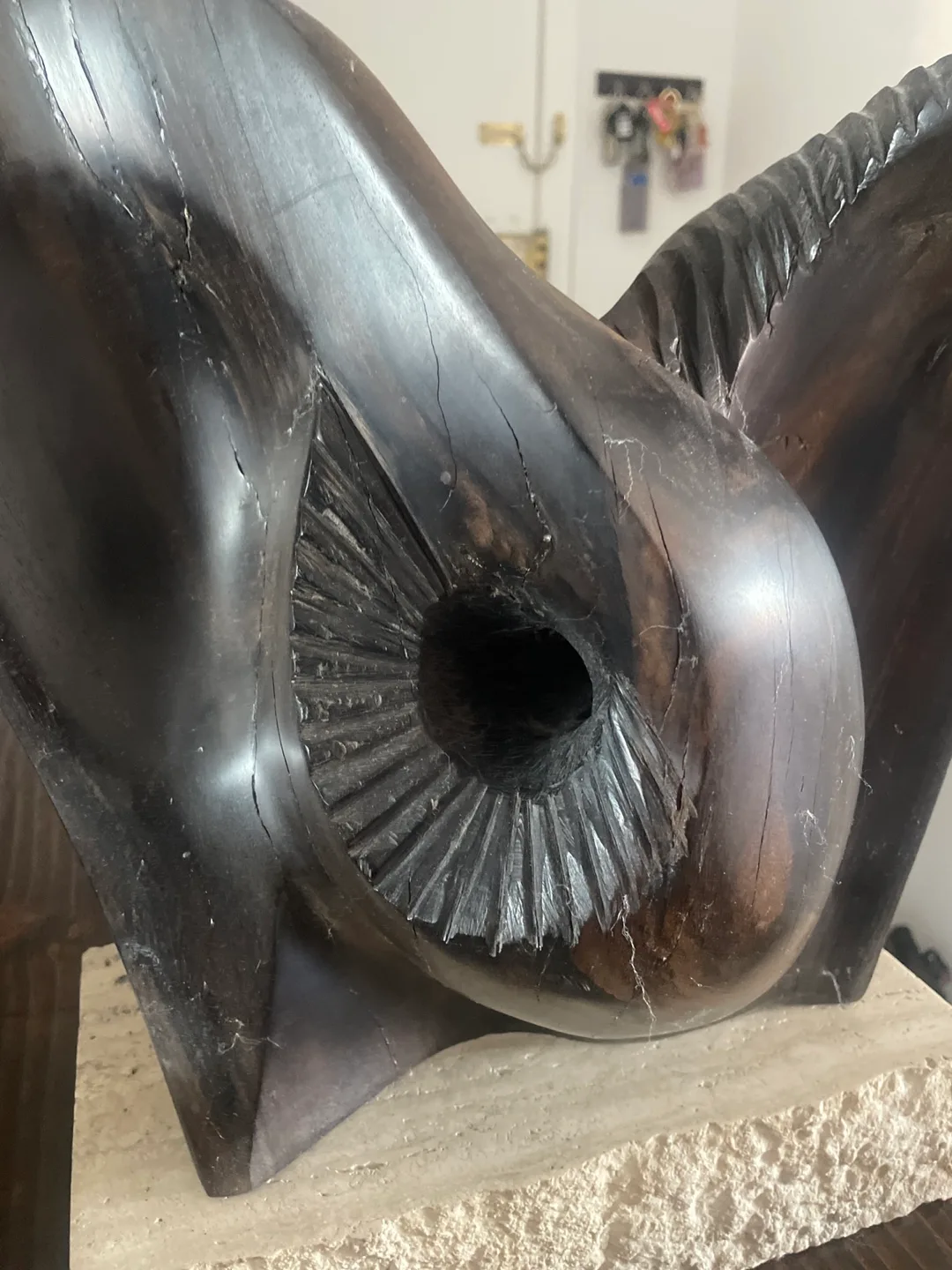 Antique Wooden Sculpture with a marble stone  rectangle base. image indicator(6)