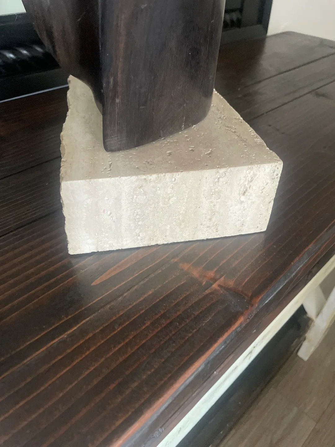 Antique Wooden Sculpture with a marble stone  rectangle base. image indicator(8)