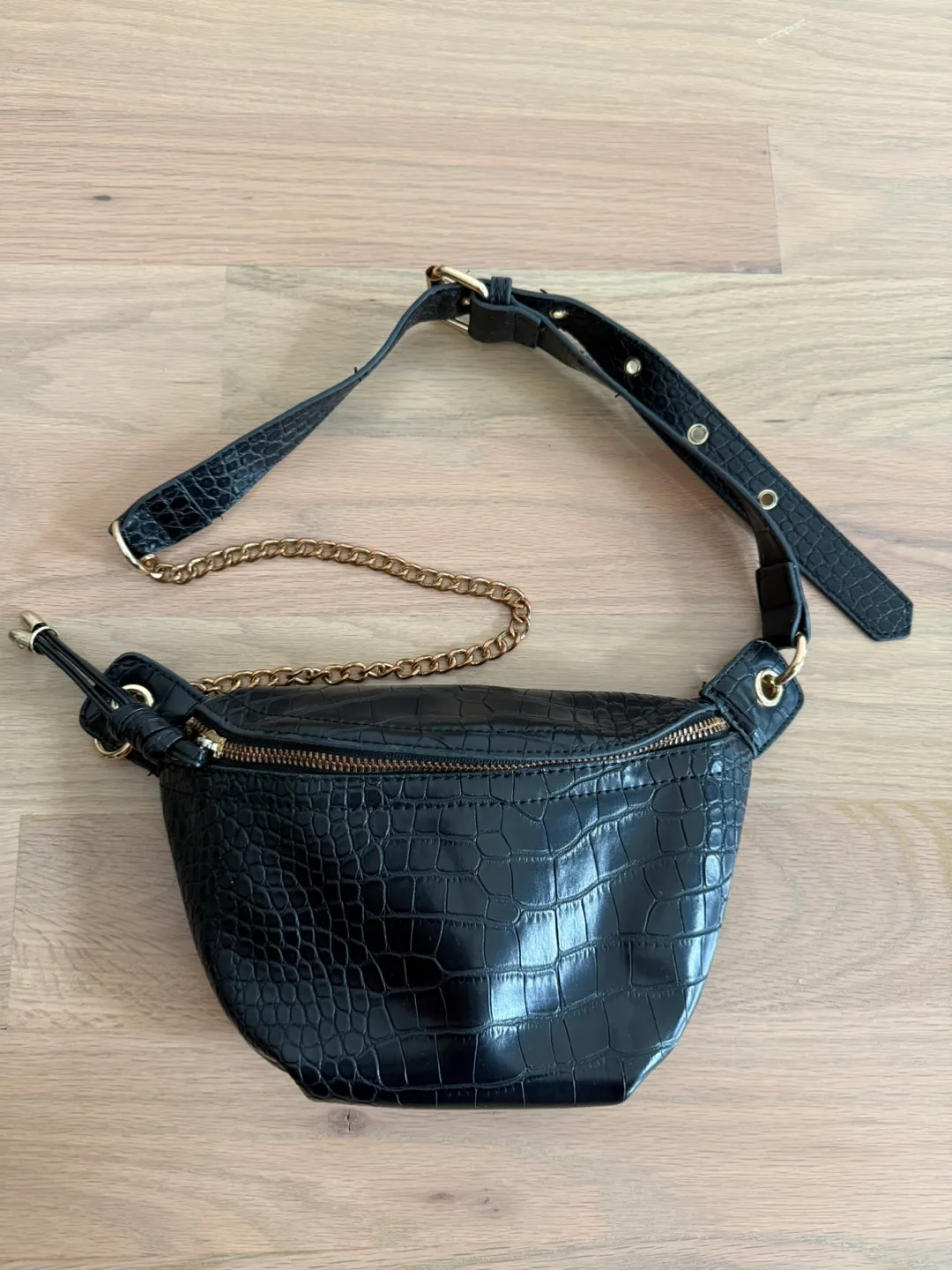 Black Croc-Embossed Belt Bag thumbnail