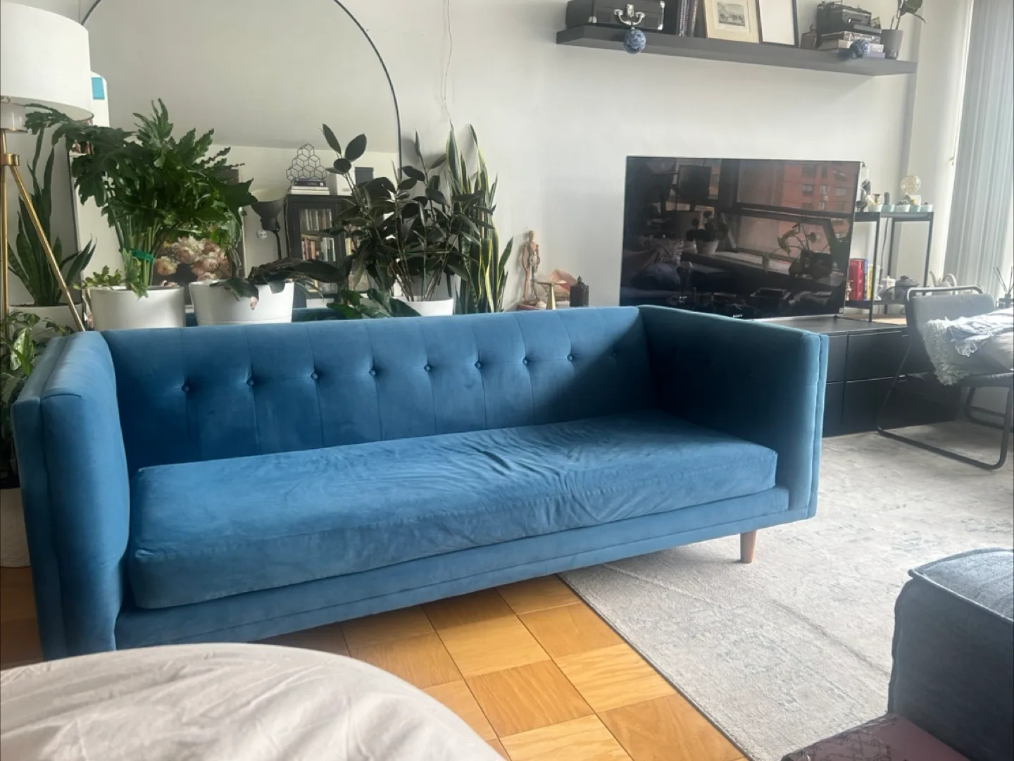 West Welm Blue Velvet Sofa - 7ft Length image indicator(2)