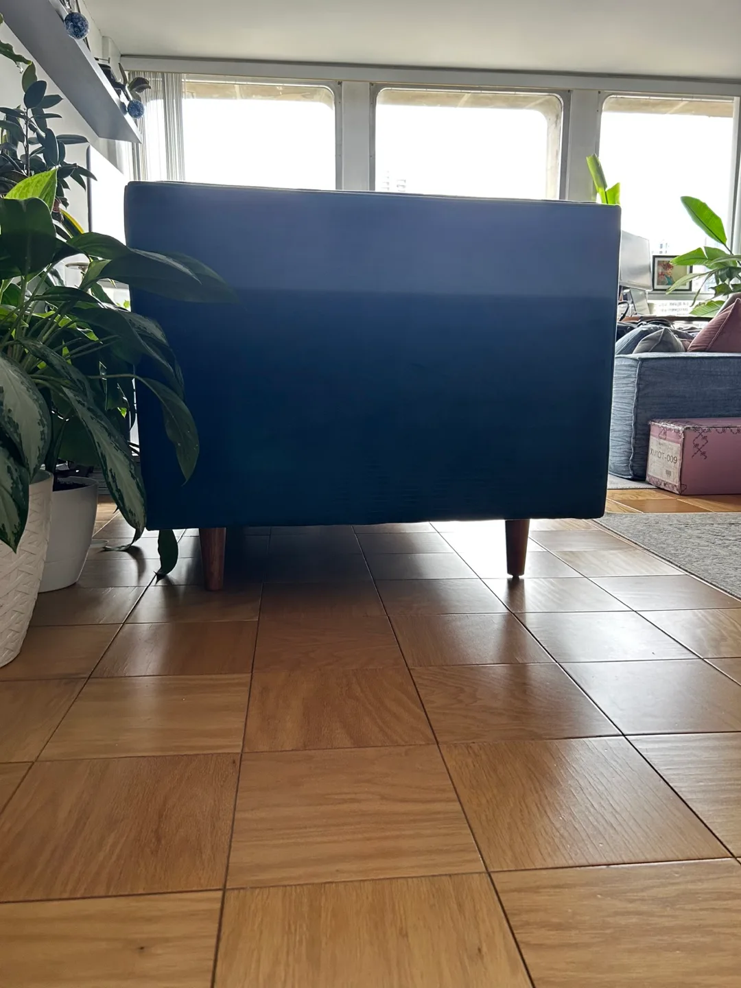 West Welm Blue Velvet Sofa - 7ft Length image indicator(3)