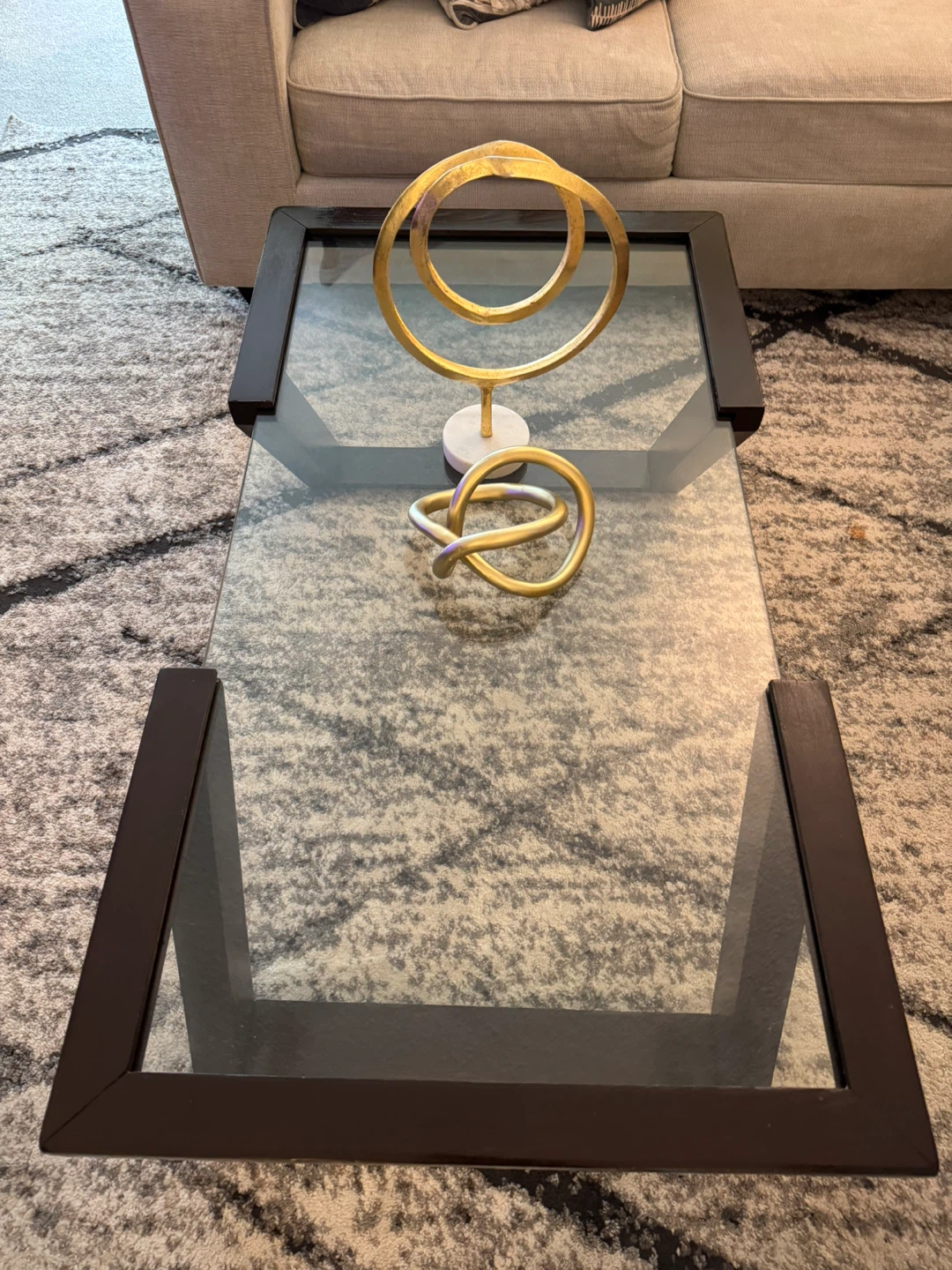 Coffee Table - Glass Top, Dark Brown Frame
