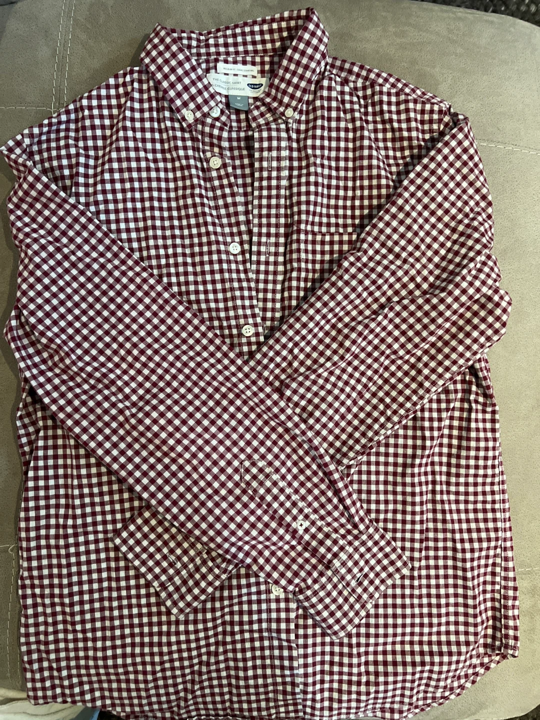 Old Navy Classic Shirt - Burgundy Gingham, Size M
