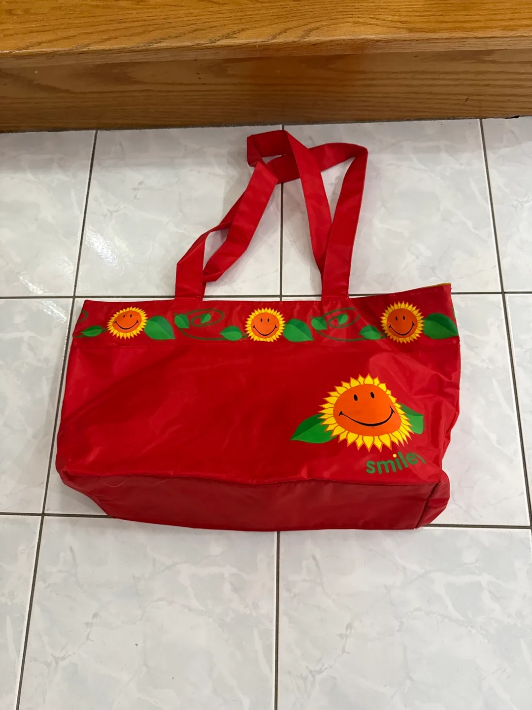 Red Tote Bag with zipper and side pouch - Sunflower Design thumbnail
