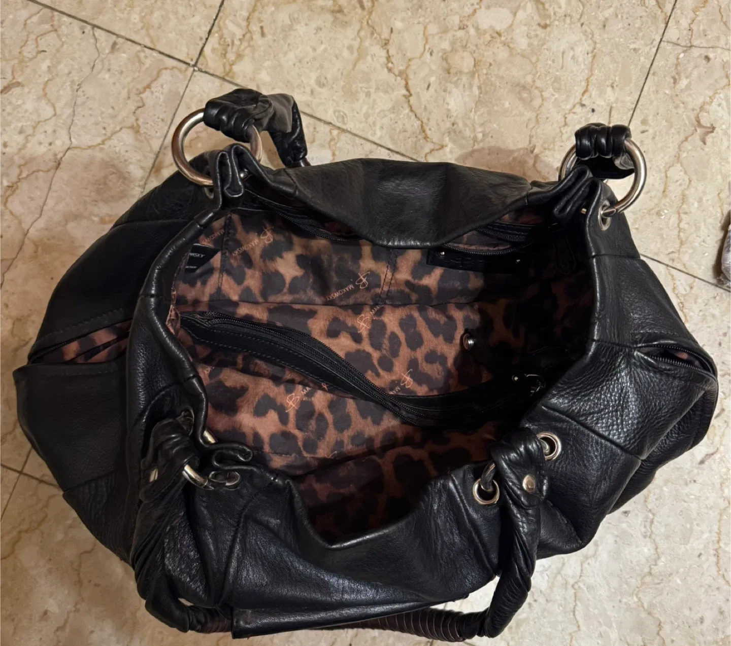 B. Makowsky Black Leather Hobo Bag image indicator(4)