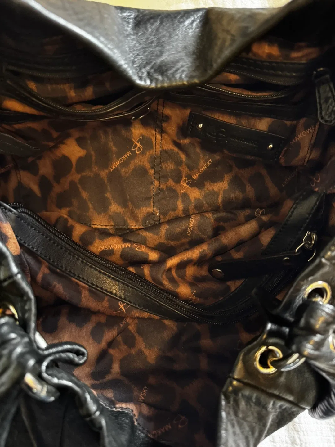 B. Makowsky Black Leather Hobo Bag image indicator(5)