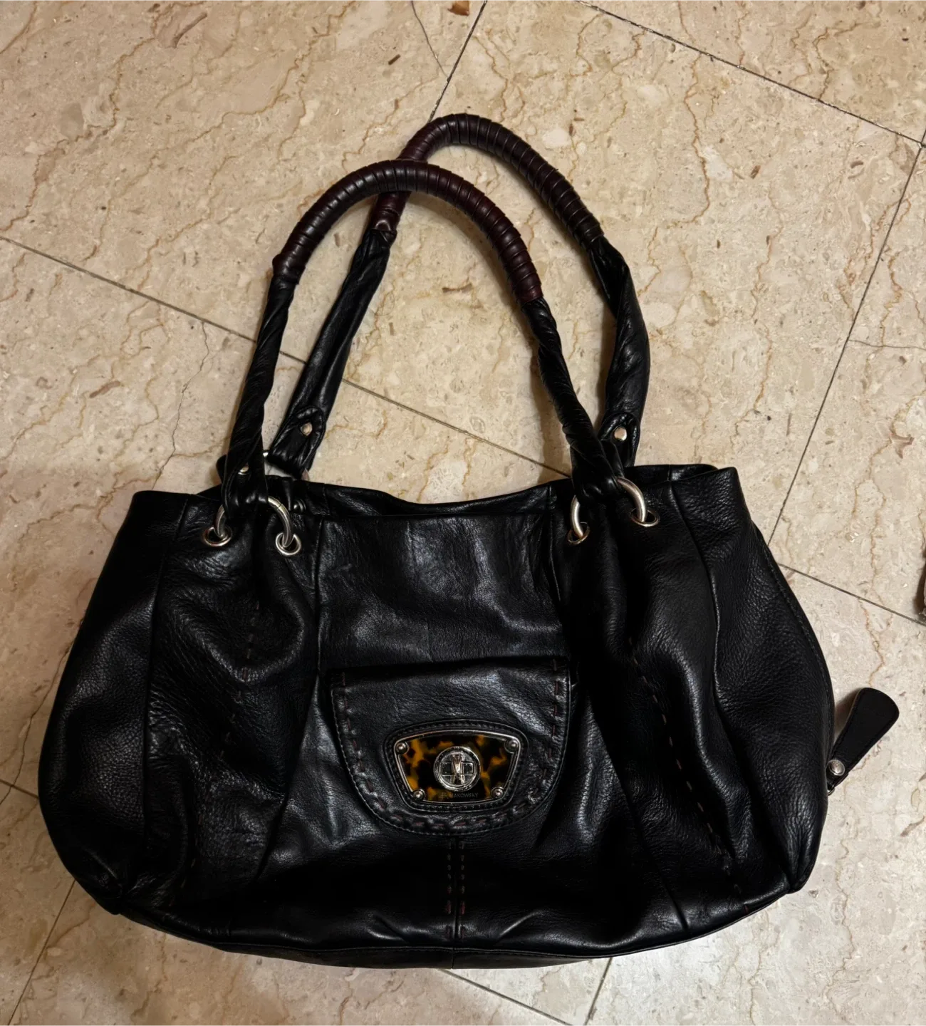 B. Makowsky Black Leather Hobo Bag image indicator(2)