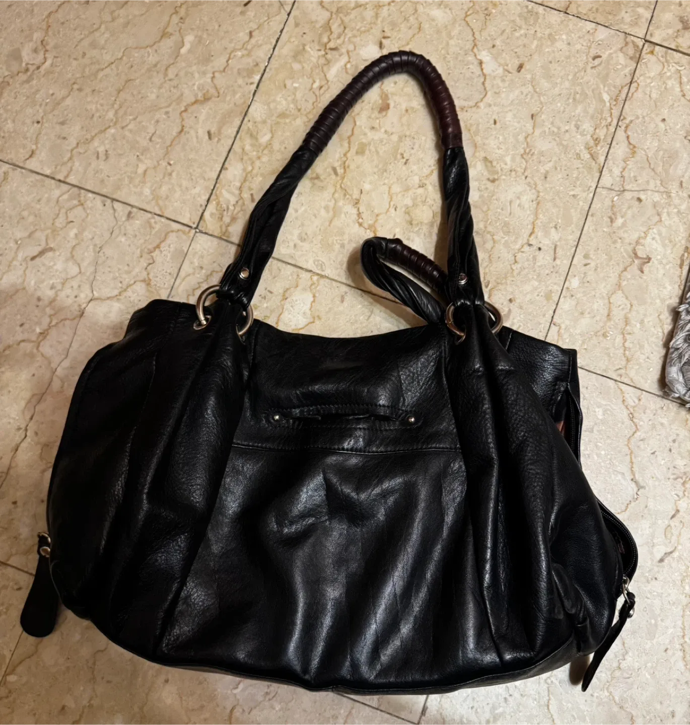B. Makowsky Black Leather Hobo Bag image indicator(3)