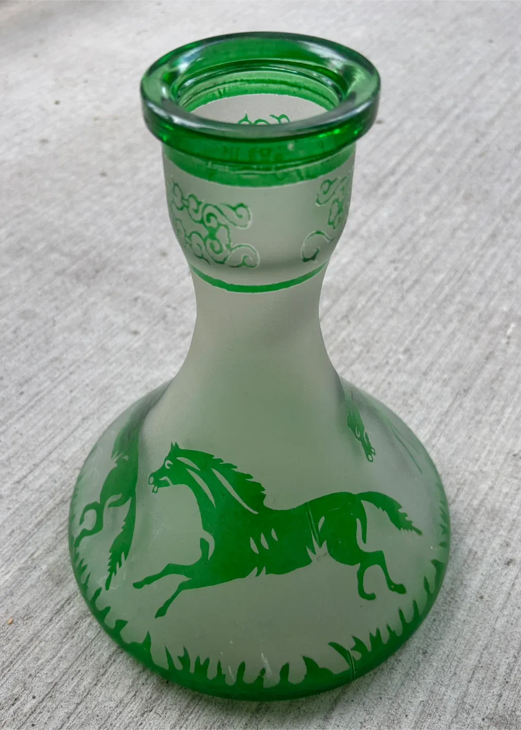 Green Etched Glass Vase with Horses image indicator(2)