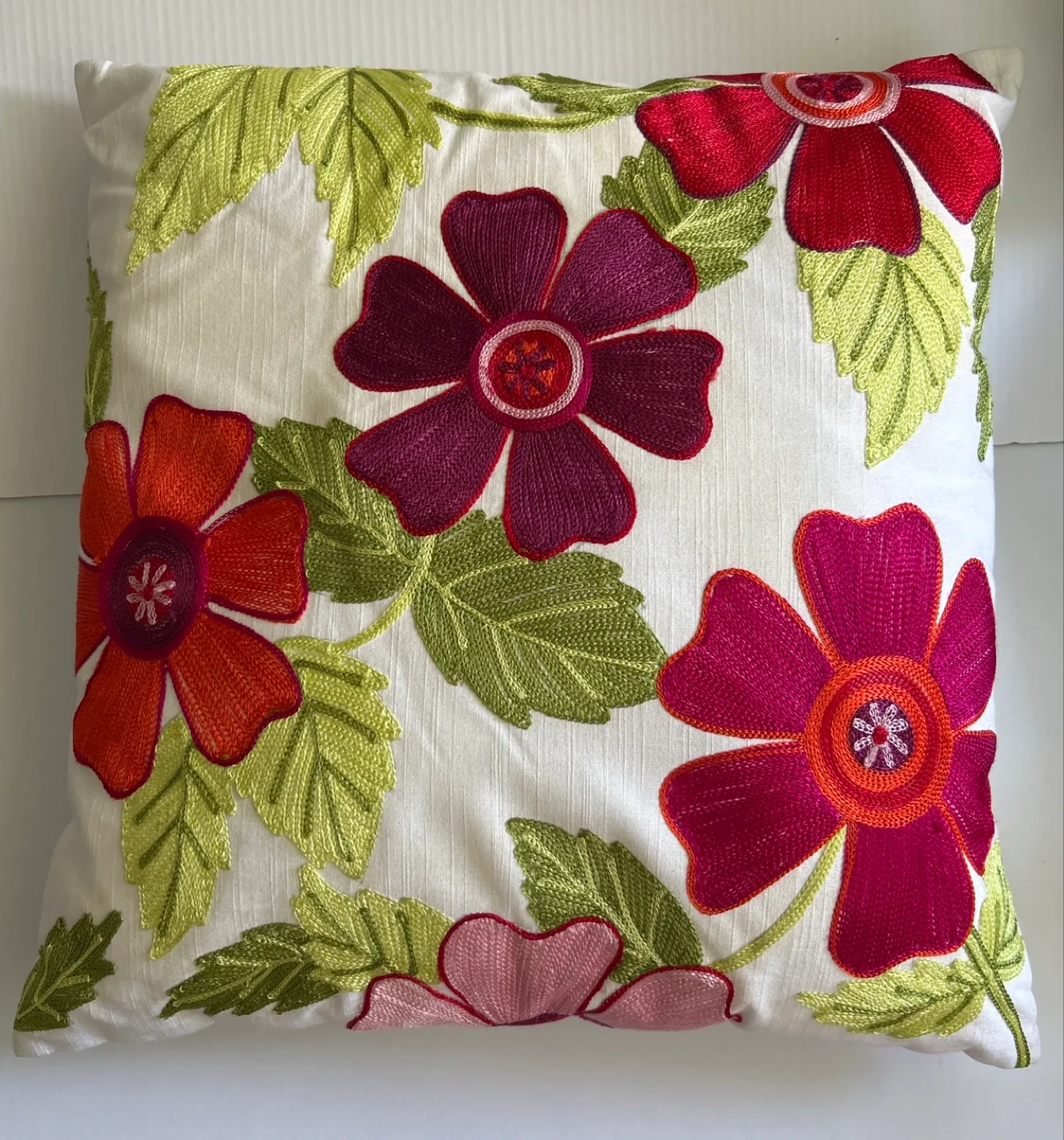 Floral Embroidered Decorative Pillow thumbnail