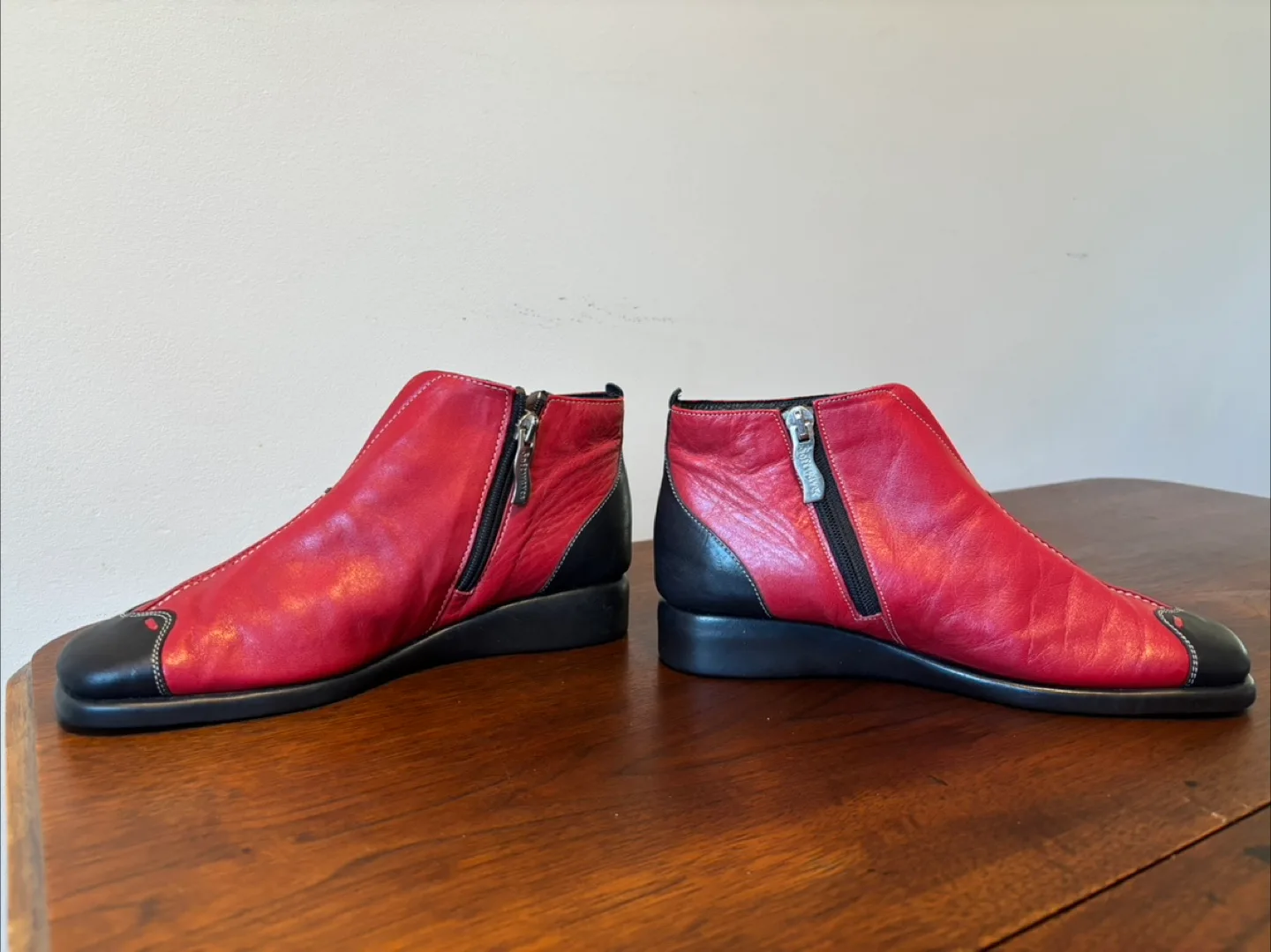 Softwaves Red Leather Ankle Boots image indicator(2)