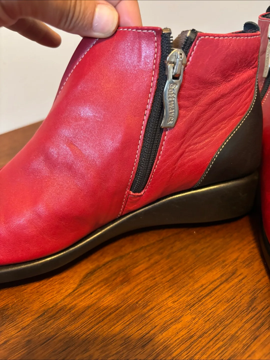 Softwaves Red Leather Ankle Boots image indicator(5)
