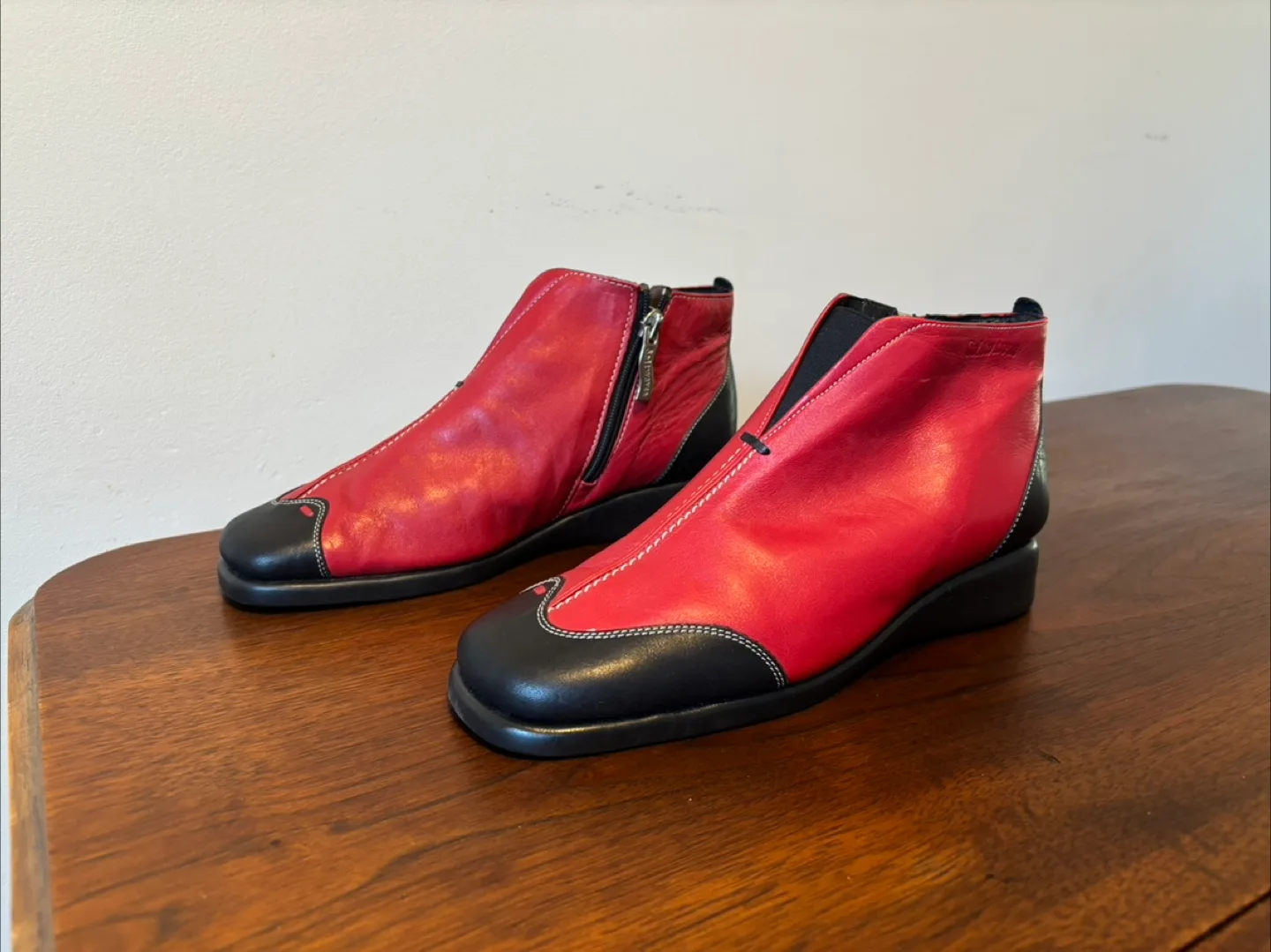 Softwaves Red Leather Ankle Boots thumbnail