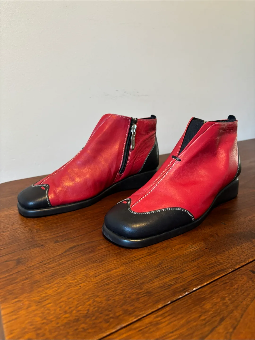 Softwaves Red Leather Ankle Boots image indicator(8)