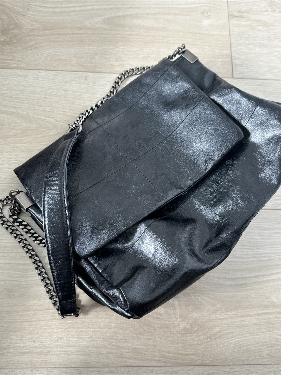 Zara Black Leather Chain Shoulder Bag