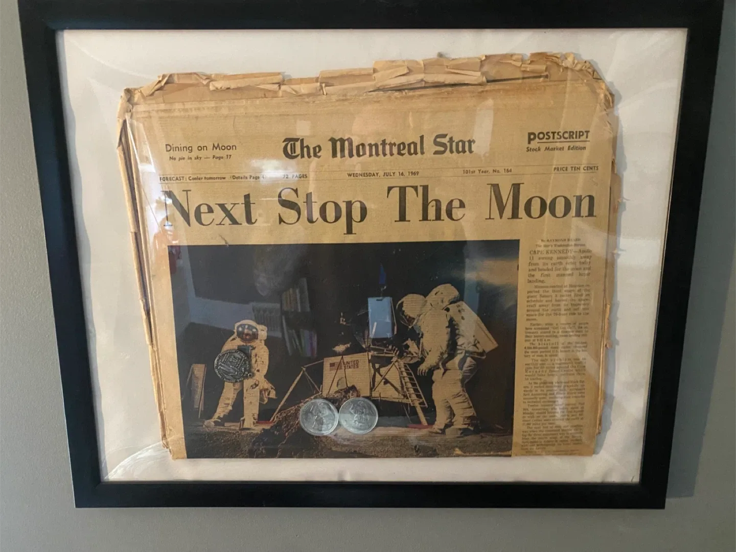 Framed 1969 Montreal Gazette & Star Newspaper thumbnail