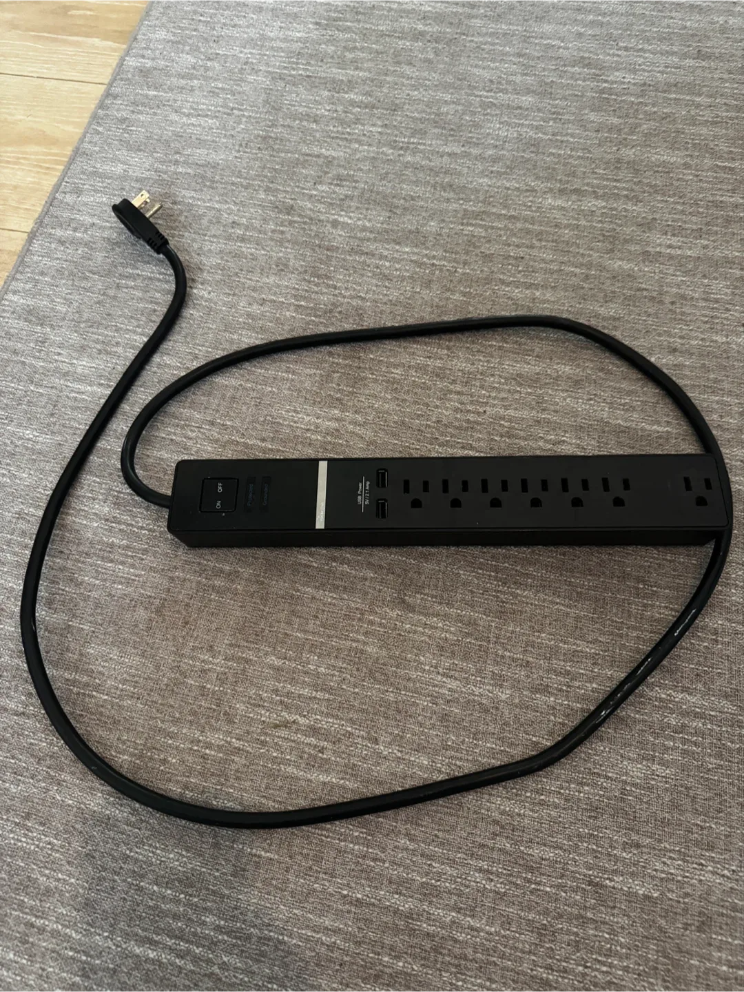 Black Power Strip with USB Ports - 5ft Cord thumbnail