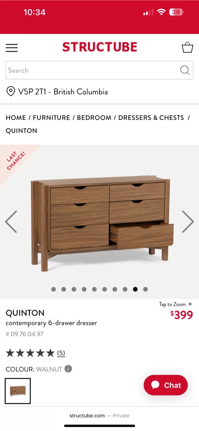 Structube Quinton 6-Drawer Dresser - Walnut thumbnail