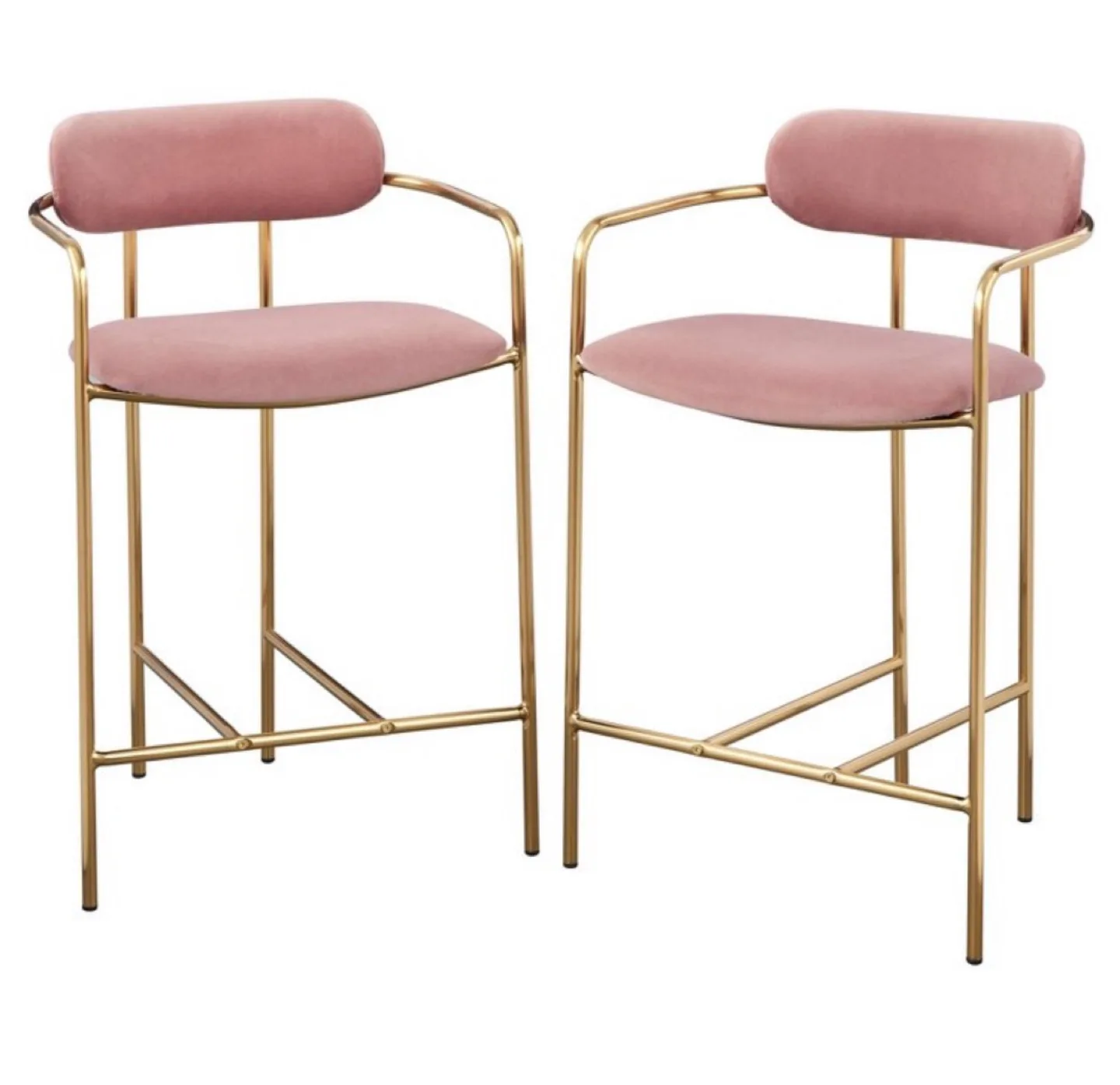 New Set of 2 Counter Height Stools Pink and Gold image indicator(4)