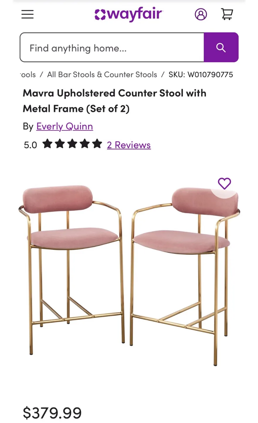 New Set of 2 Counter Height Stools Pink and Gold image indicator(2)