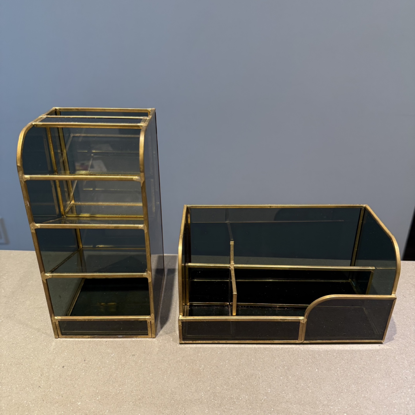 Tinted Glass Makeup / Stationery Organizer Set