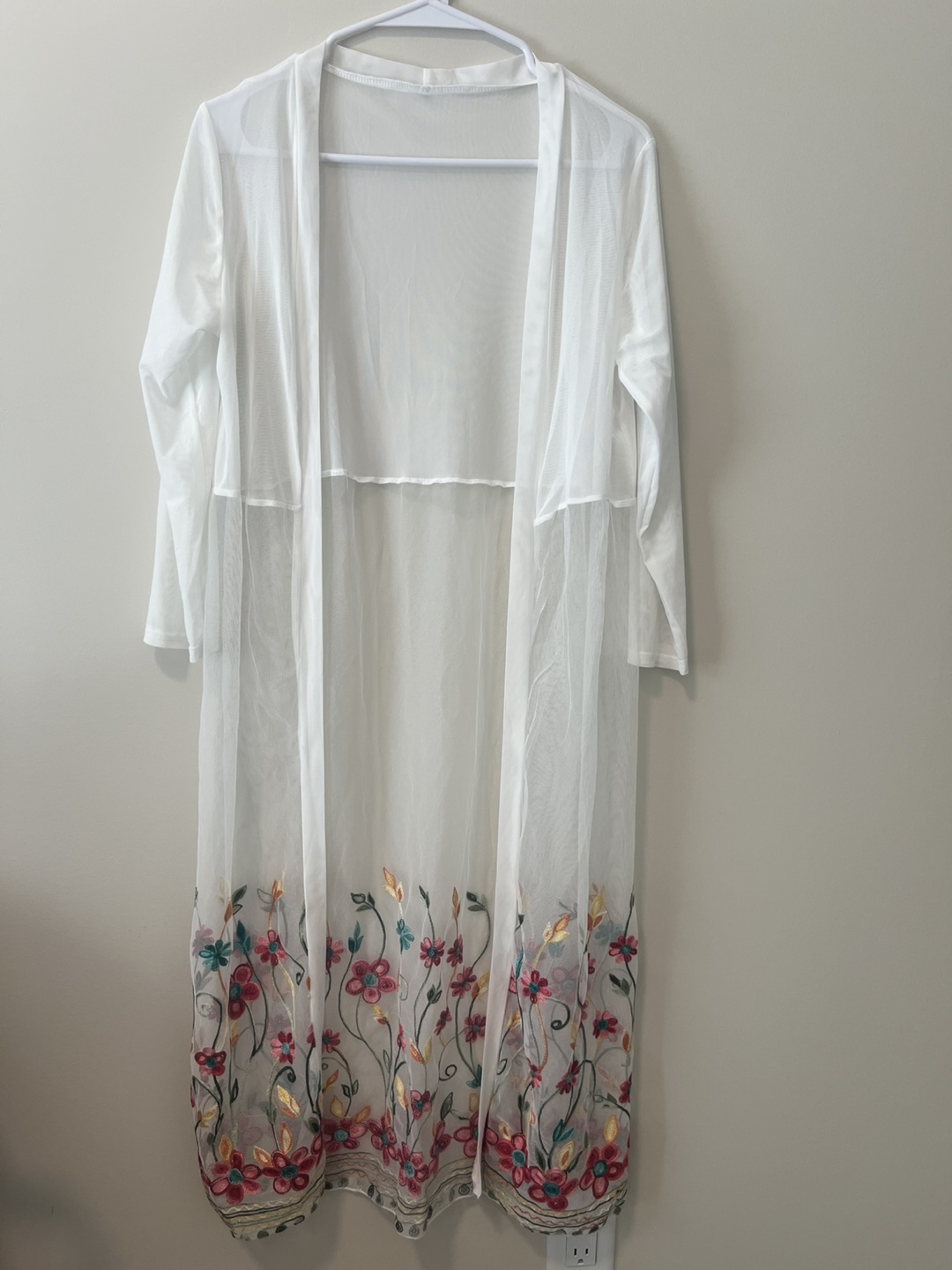 White Sheer Embroidered Cardigan